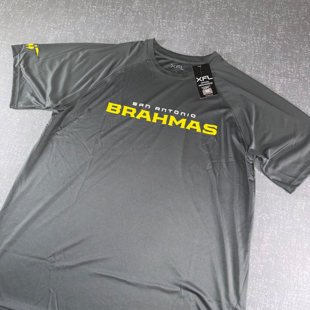 XFL San Antonio Brahmas Mens Gray‎ Performance Graphic T-Shirt Large New
